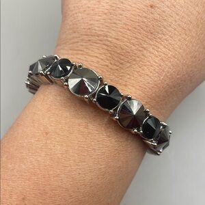Chic Black and Silver Geometric Bangle Cuff Statement Bracelet